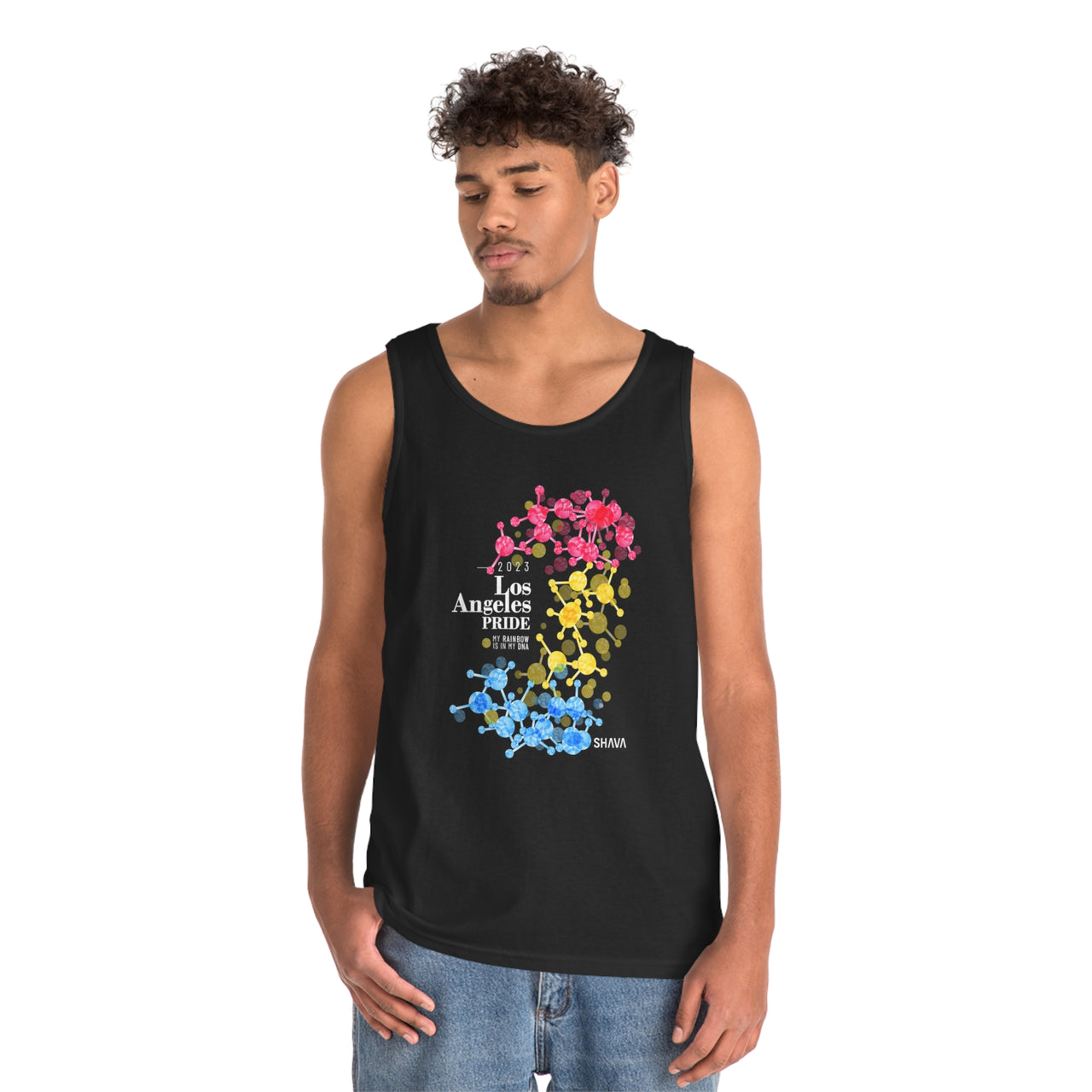 Pansexual Flag Los Angeles Pride Heavy Cotton Tank Top Unisex Size - My Rainbow Is In My DNA Printify