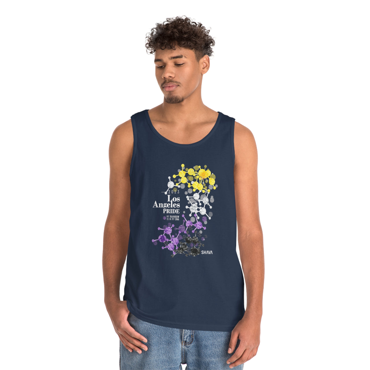 Non Binary Flag Los Angeles Pride Heavy Cotton Tank Top Unisex Size - My Rainbow Is In My DNA Printify