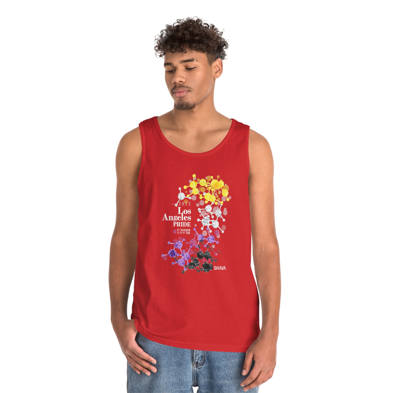 Non Binary Flag Los Angeles Pride Heavy Cotton Tank Top Unisex Size - My Rainbow Is In My DNA Printify
