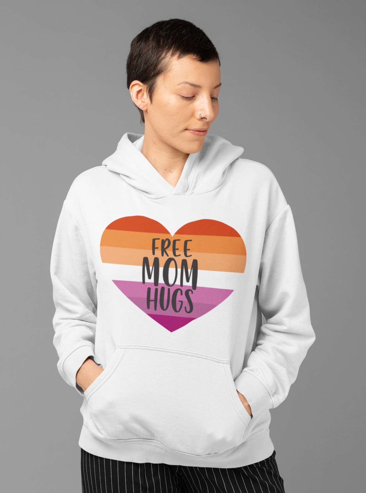 Lesbian Flag Mother's Day Unisex Premium Pullover Hoodie - Free Mom Hug Printify