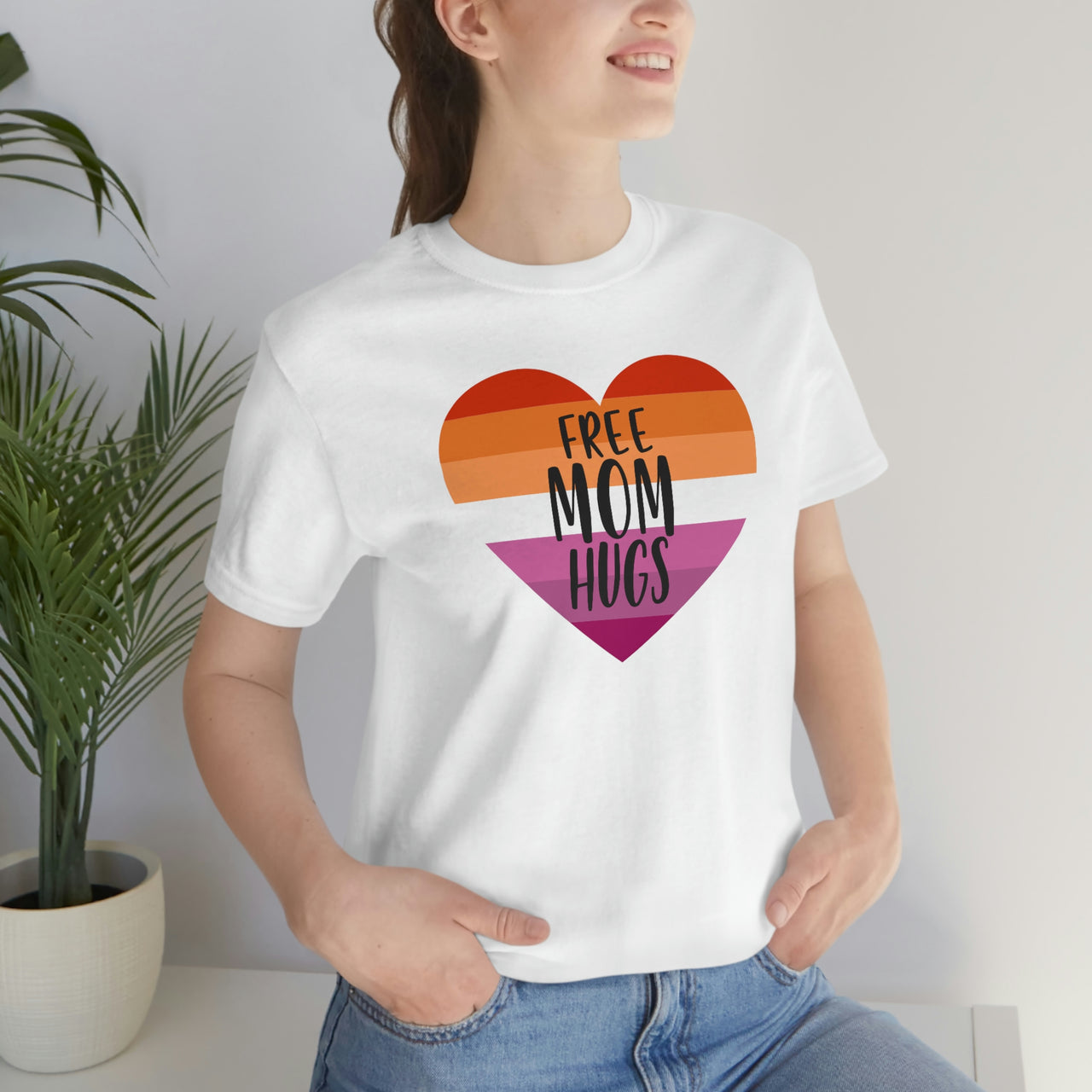 Lesbian Pride Flag Mother's Day Unisex Short Sleeve Tee - Free Mom Hugs SHAVA CO