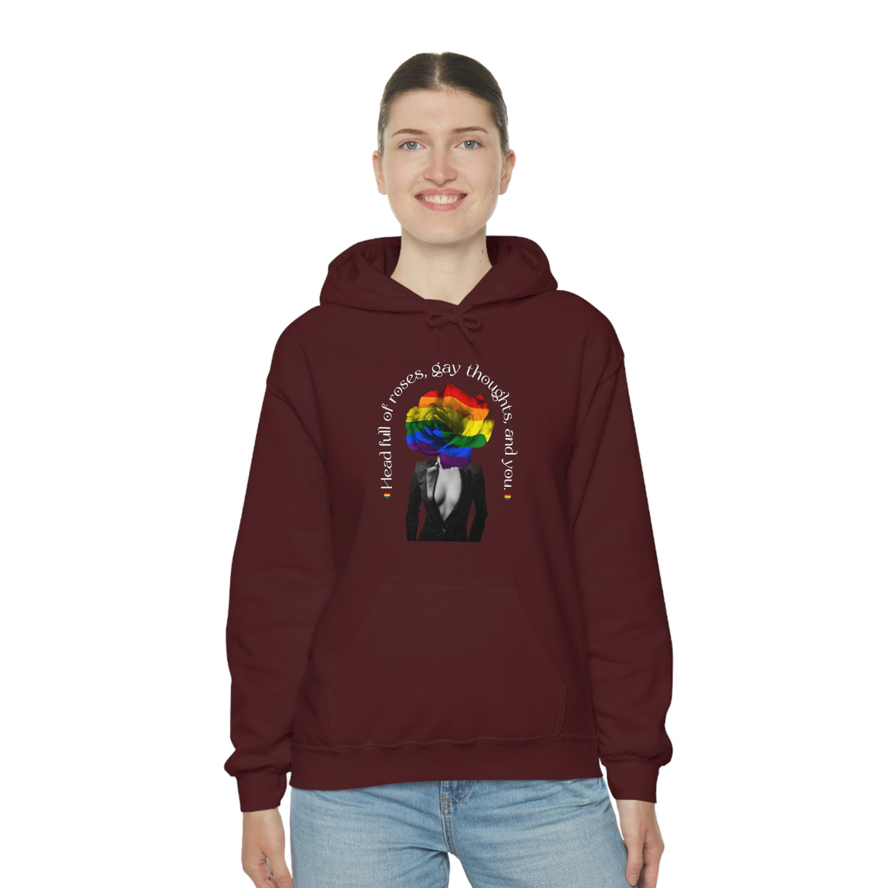 LGBTQ Flag LGBTQ Affirmation Hoodie Unisex Size - Head Full Of Roses Gay Thoughts, Gay Thoughts, and You. Printify