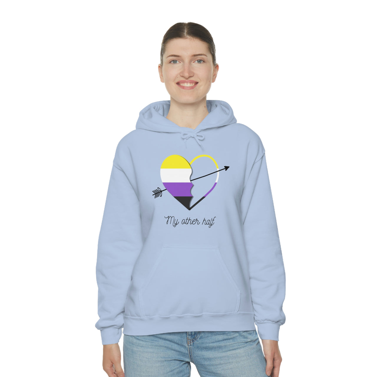Nonbinary Flag LGBTQ Affirmation Hoodie Unisex Size - The Other Half Printify