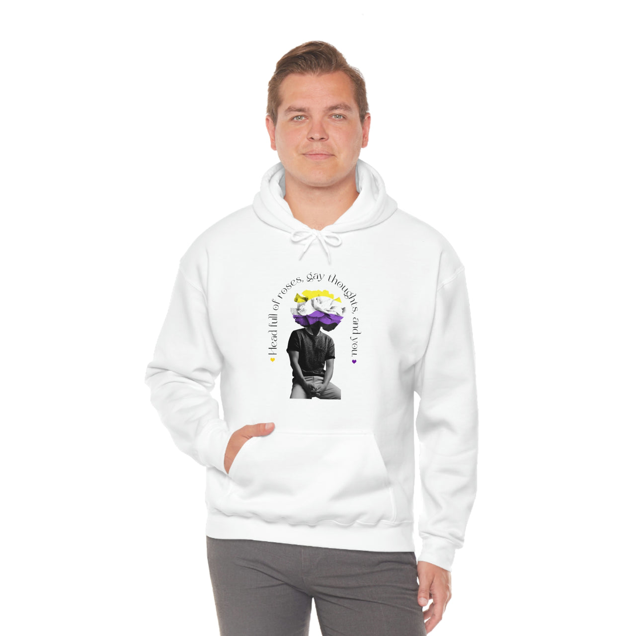 Nonbinary Flag LGBTQ Affirmation Hoodie Unisex Size - Head Full Of Roses Gay Thoughts, Gay Thoughts, and You. Printify