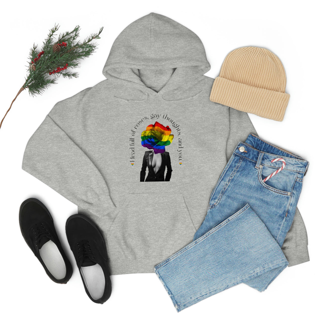 LGBTQ Flag LGBTQ Affirmation Hoodie Unisex Size - Head Full Of Roses Gay Thoughts, Gay Thoughts, and You. Printify