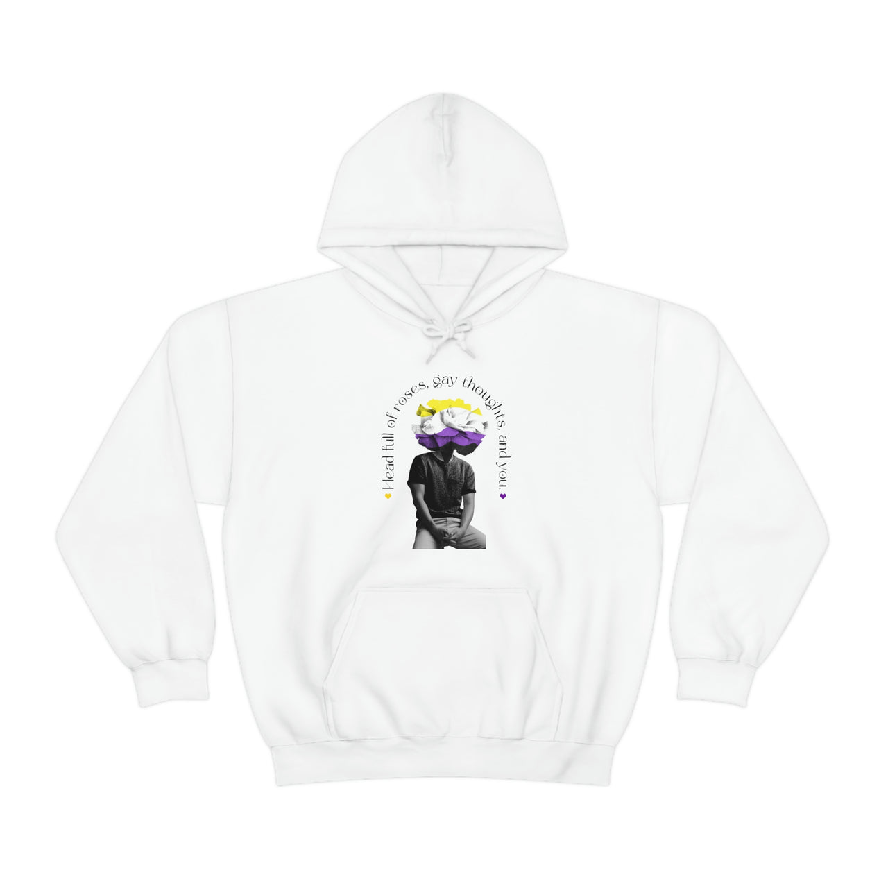 Nonbinary Flag LGBTQ Affirmation Hoodie Unisex Size - Head Full Of Roses Gay Thoughts, Gay Thoughts, and You. Printify