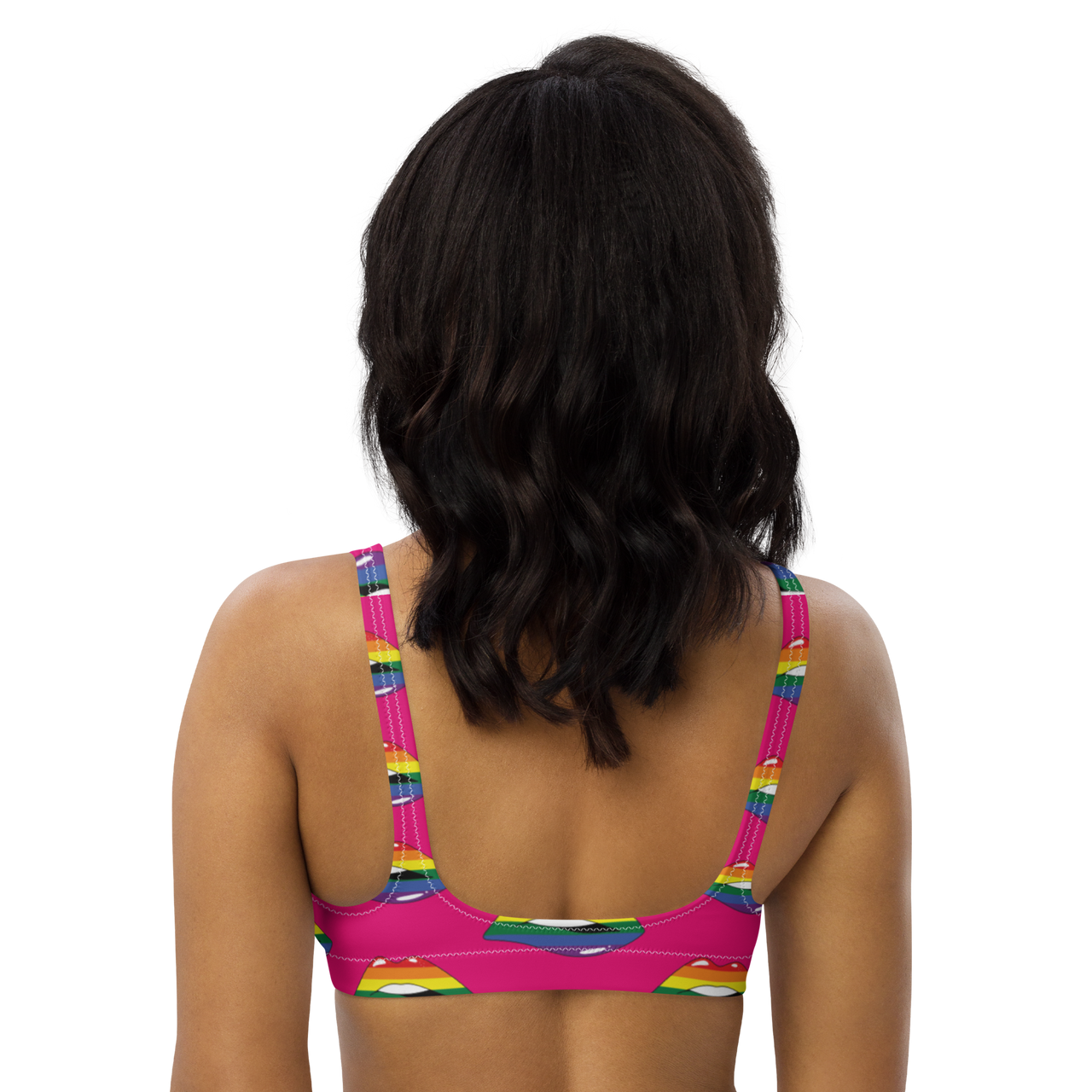 LGBT Flag Kisses Padded Bikini Top for They/Them Him/Her - Pink SHAVA