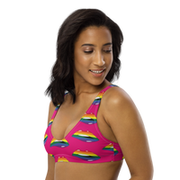 Thumbnail for LGBT Flag Kisses Padded Bikini Top for They/Them Him/Her - Pink SHAVA