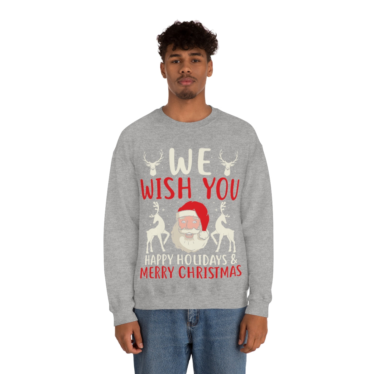 Merry Christmas Unisex Sweatshirts , Sweatshirt , Women Sweatshirt , Men Sweatshirt ,Crewneck Sweatshirt, WE WISH YOU HAPPY HOLIDAYS & MERRY CHRISTMAS Printify