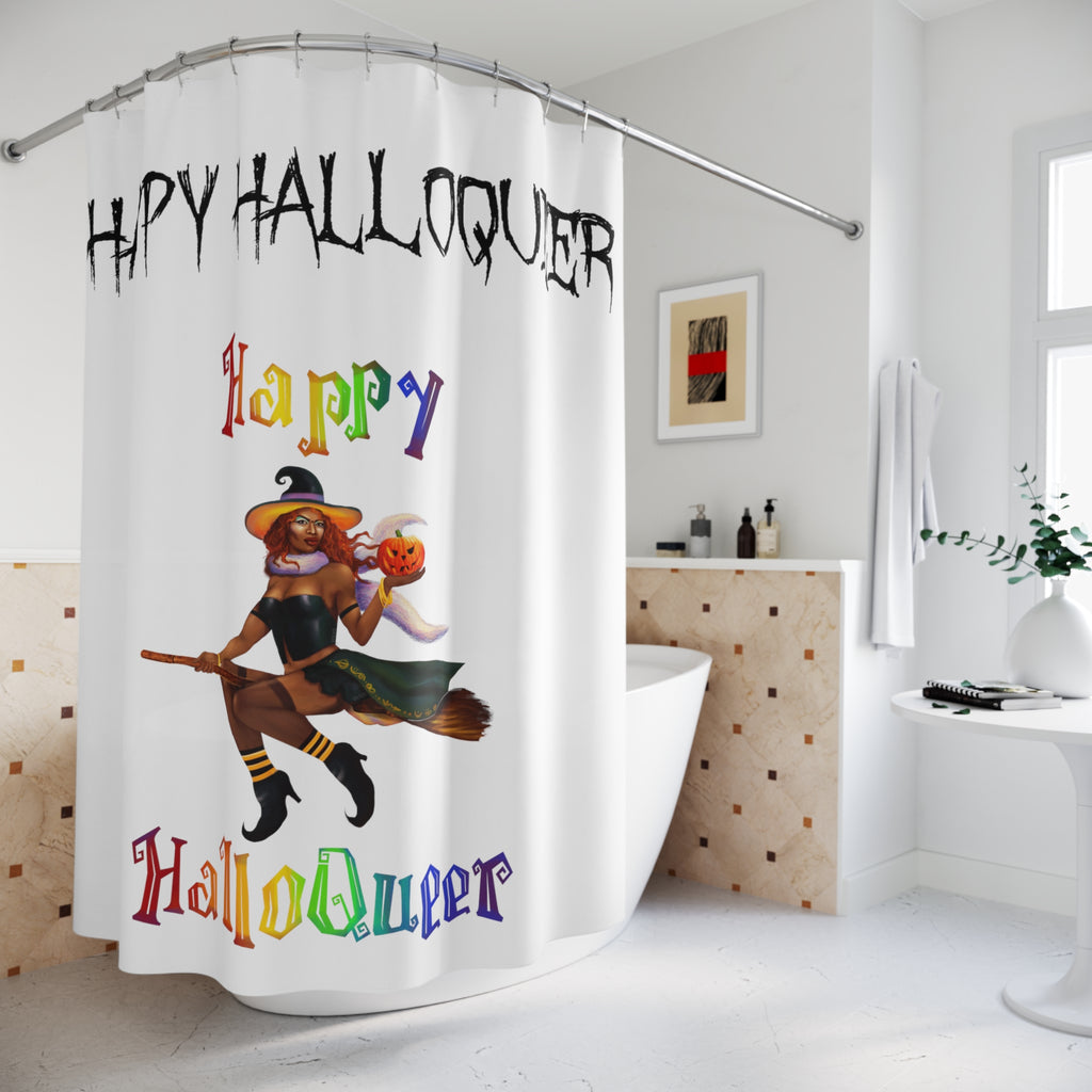 Halloween Polyester Shower Curtain - Happy HalloQueer (Black Bitch) Printify