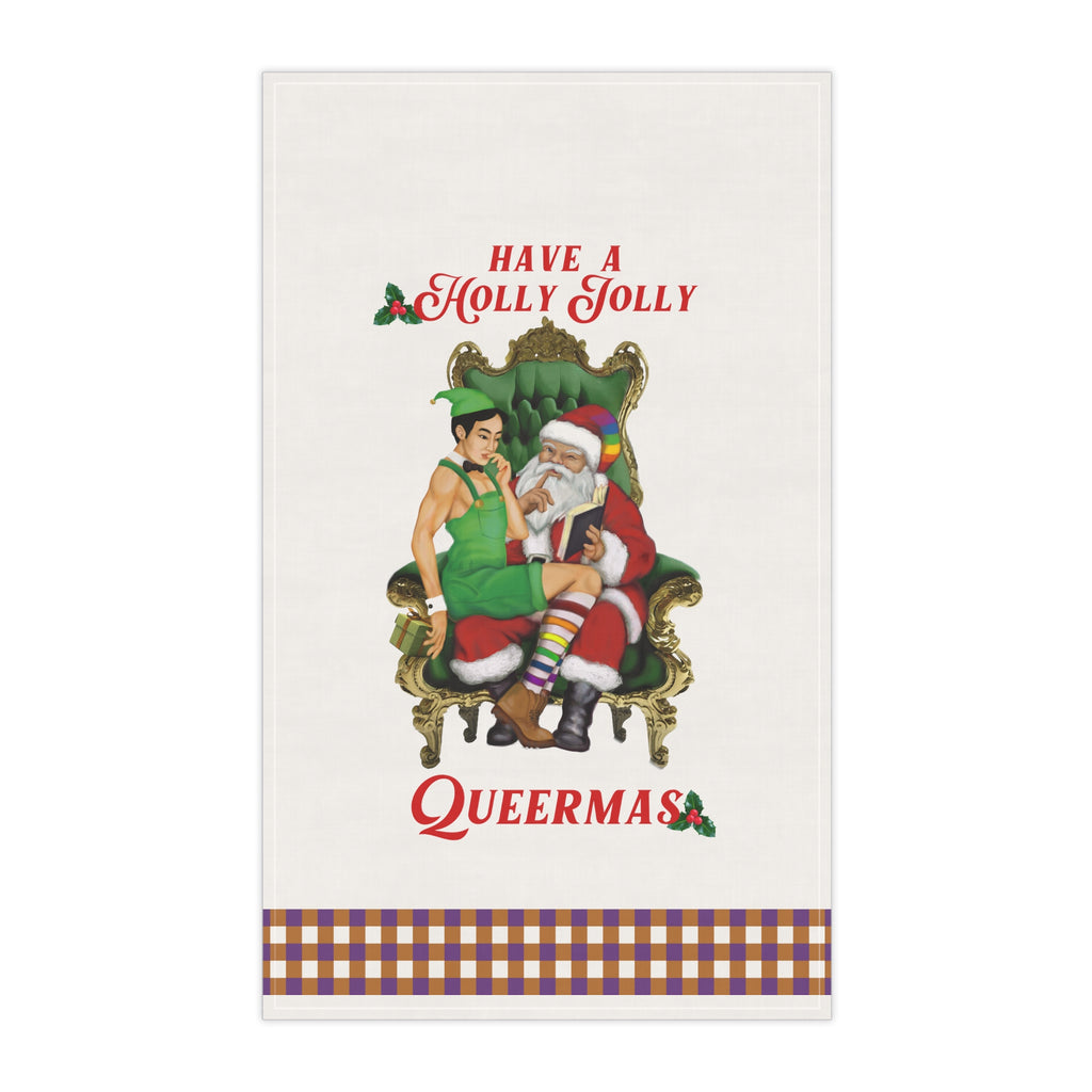 Christmas LGBTQ  Kitchen Towel -  Have a Holly Jolly Queermas (White  ) Printify