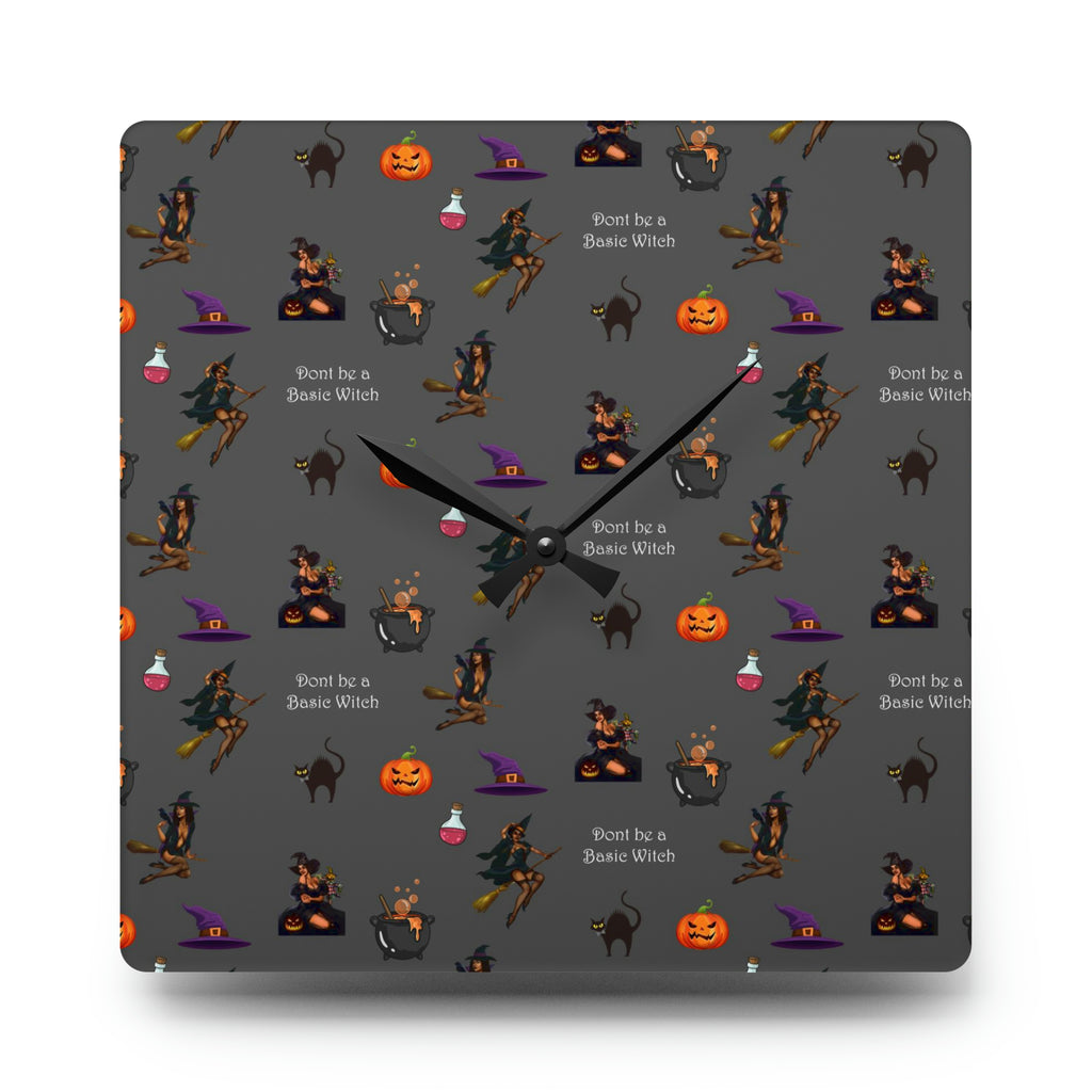 Halloween Acrylic Wall Clock - Don't be a Basic Bitch Pattern Printify