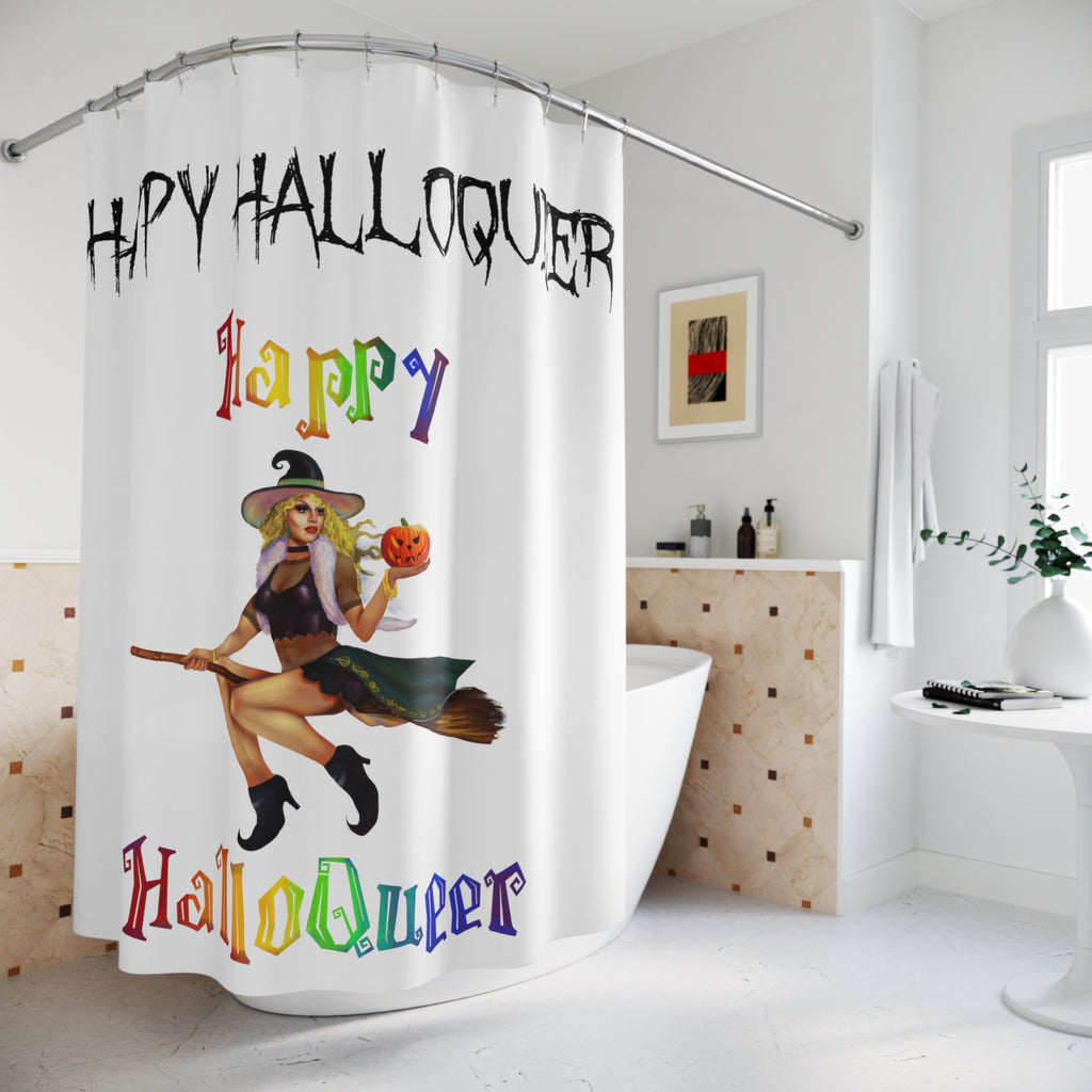 Halloween Polyester Shower Curtain - Happy HalloQueer (White Bitch) Printify