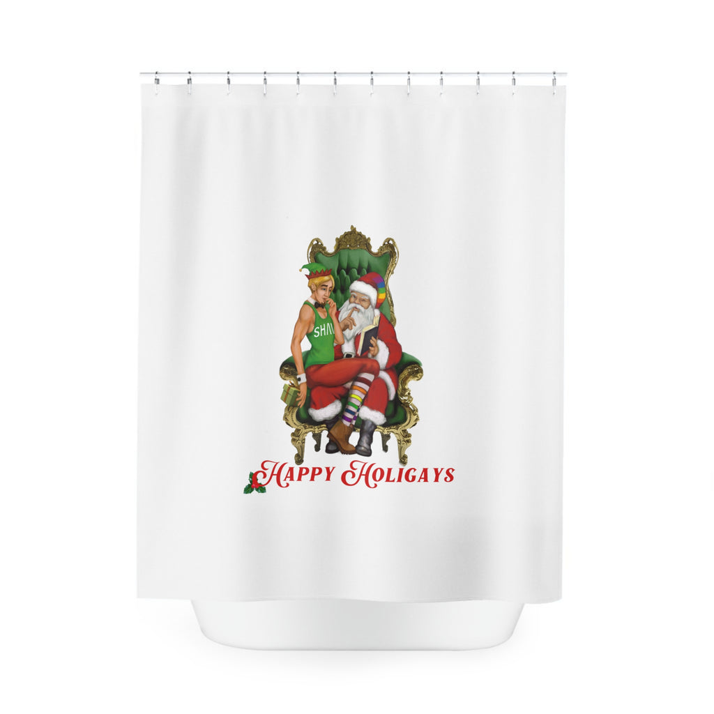 Christmas LGBTQ Shower - Curtains - Happy Holigays (White SHAVA) Printify