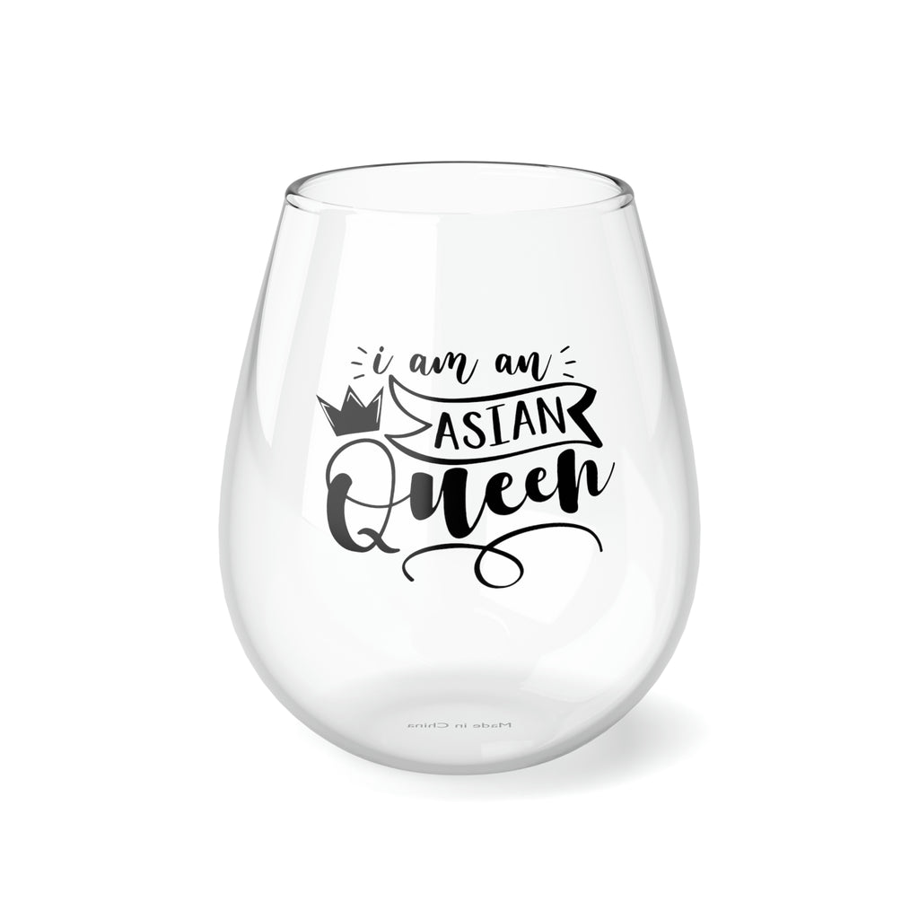 Christmas Stemless Wine Glass, I am Asian Queen Printify