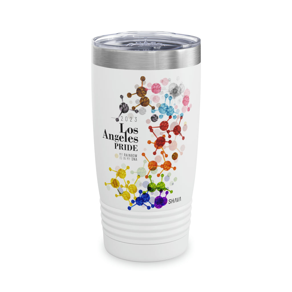 SHAVA CO Progress Flag 2023 Pride, Los Angeles Ringneck Tumbler 20oz - My Rainbow Is In My DNA Printify