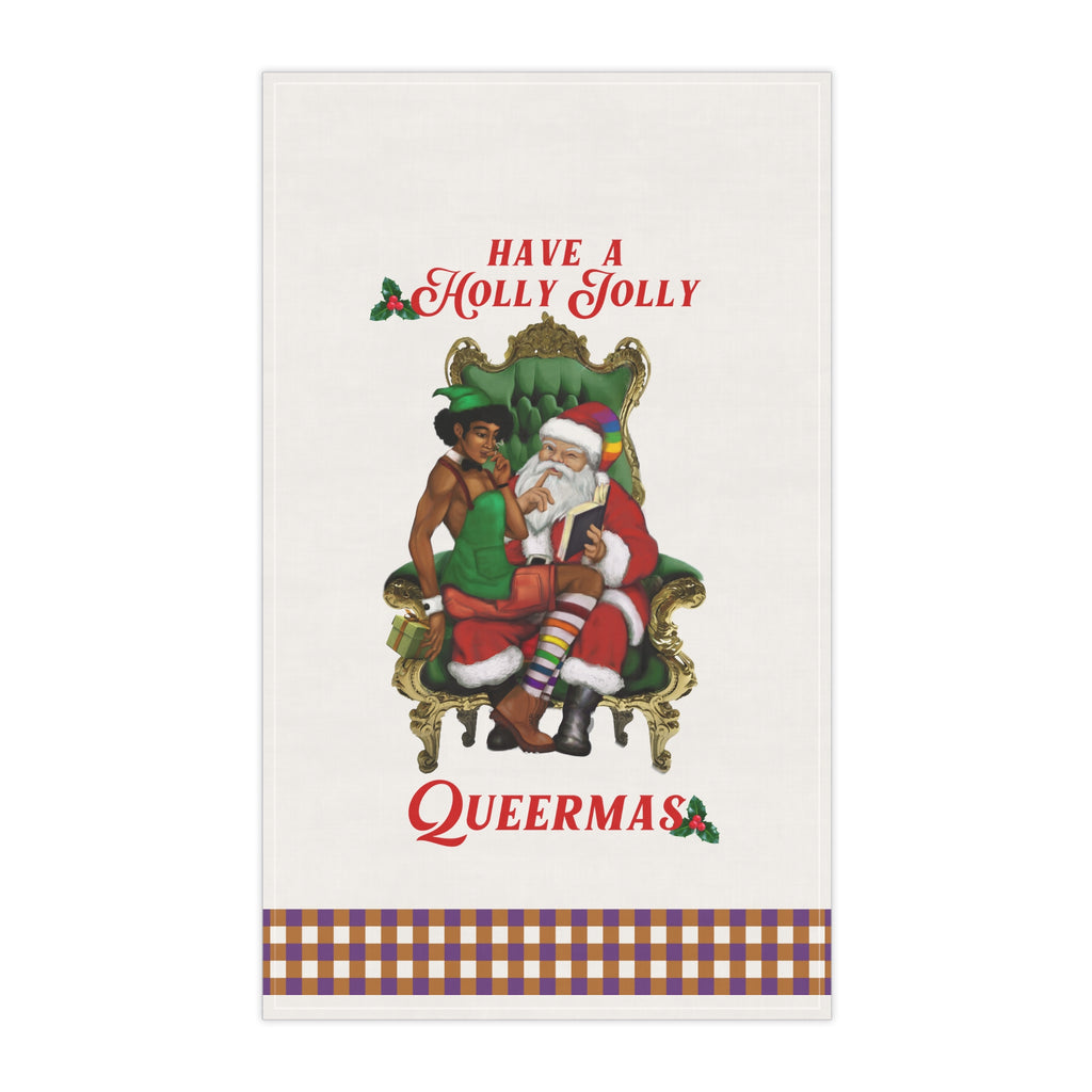 Christmas LGBTQ  Kitchen Towel -  Have a Holly Jolly Queermas (Black) Printify