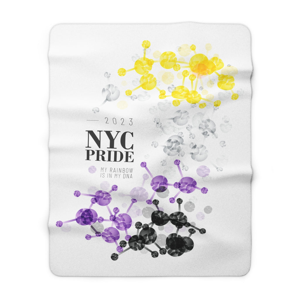 SHAVA CO Non Binary Flag 2023 Pride, New York City Sherpa Fleece Blanket - My Rainbow Is In My DNA Printify