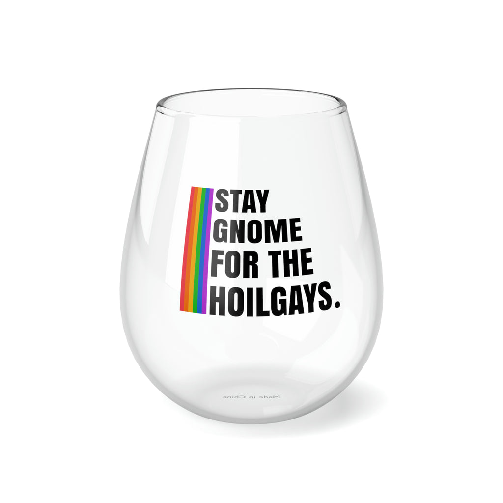 Christmas LGBTQ Stemless Wine Glass, Holigays Printify