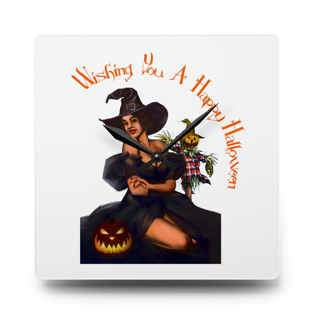 Halloween Acrylic Wall Clock - Wishing You A Happy Halloween Printify