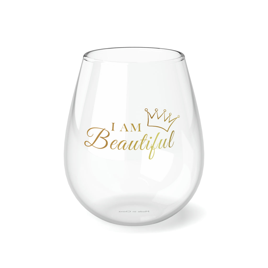 Christmas Stemless Wine Glass, I am Beautiful Printify