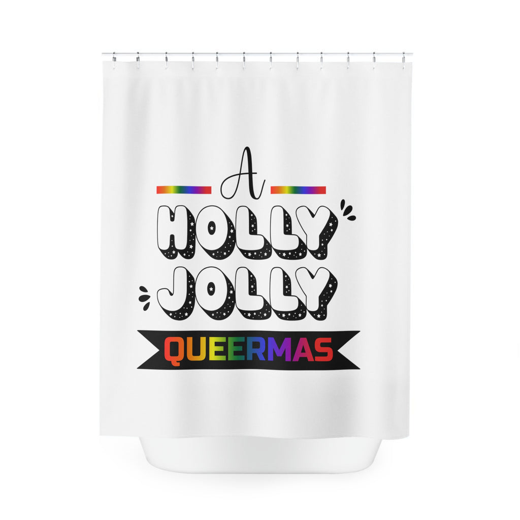 Christmas LGBTQ Shower - Curtains - Holly Jolly Queermas Printify