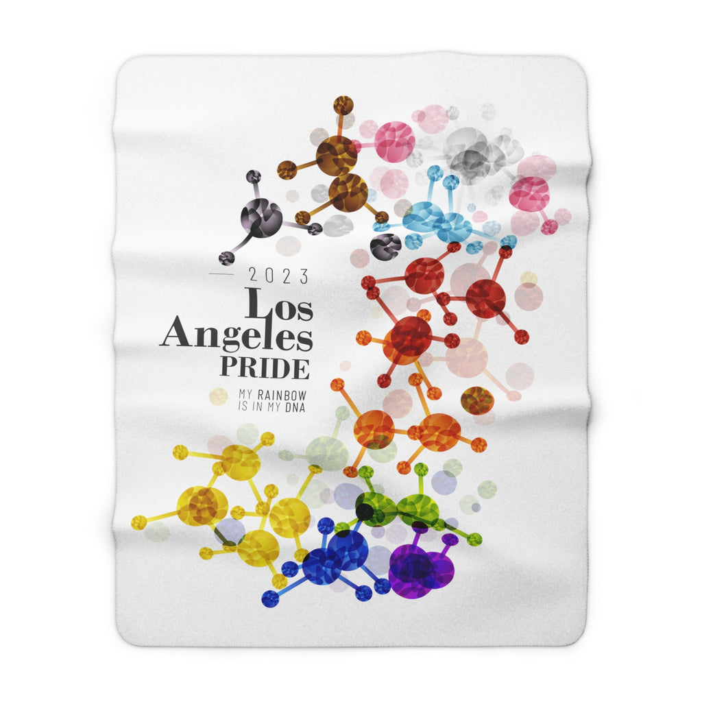 SHAVA CO Progress Flag 2023 Pride, Los Angeles Sherpa Fleece Blanket - My Rainbow Is In My DNA Printify