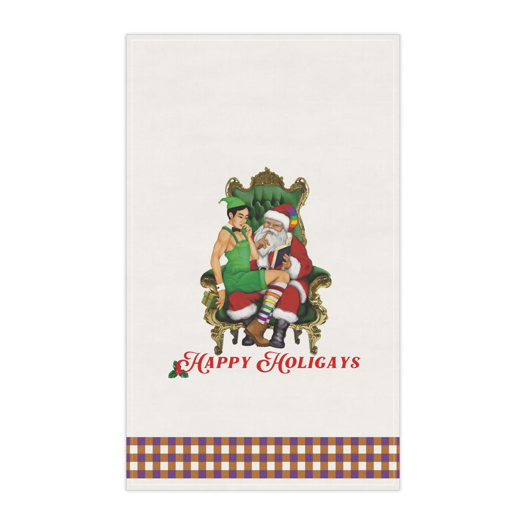 Christmas LGBTQ  Kitchen Towel -  Happy Holigays (White ) Printify