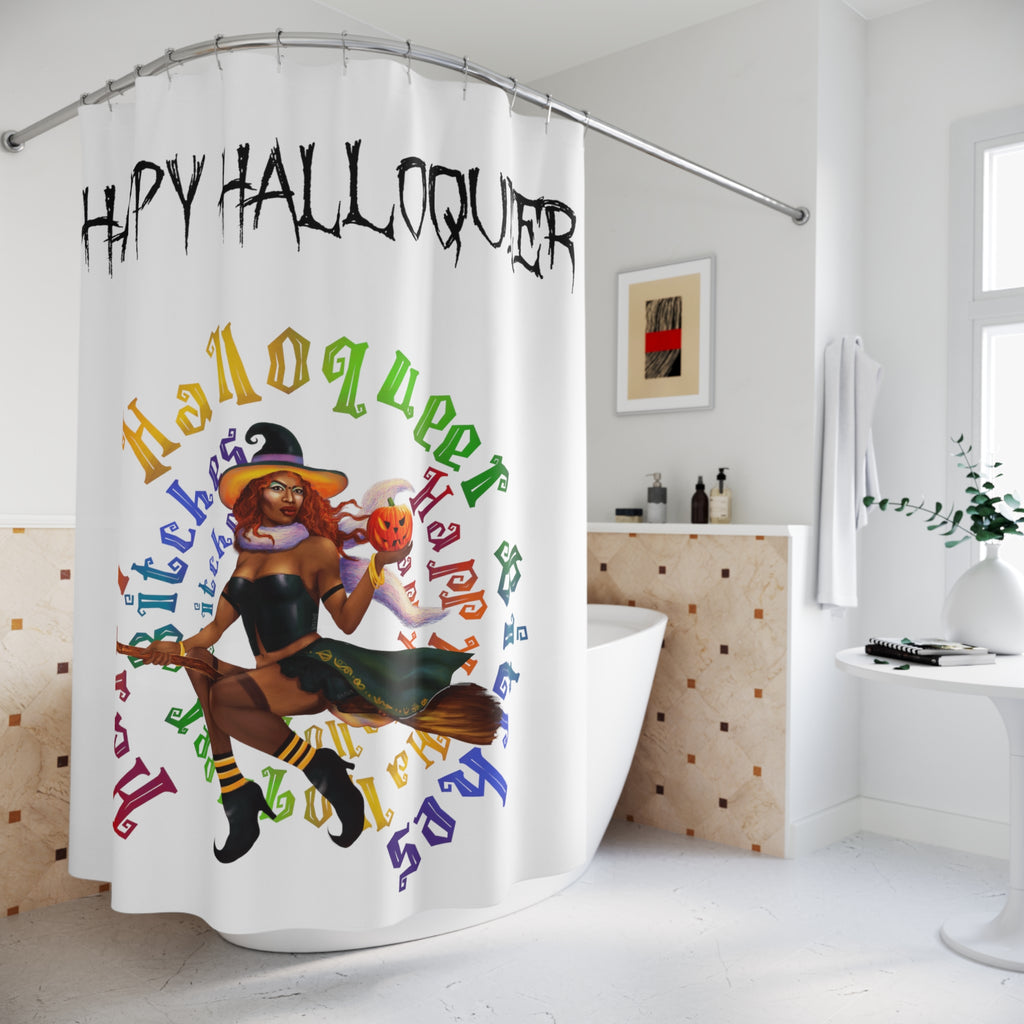 Halloween Polyester Shower Curtain - Happy HalloQueer Bitches  (Black Bitch) Printify