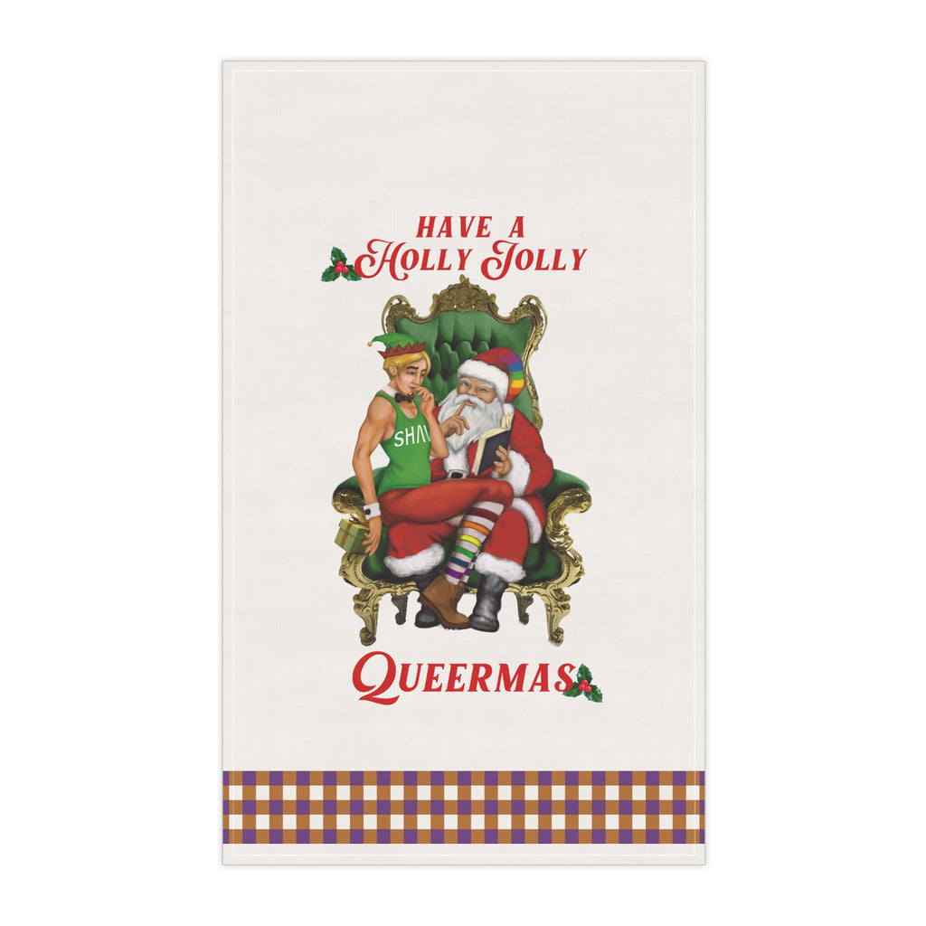 Christmas LGBTQ  Kitchen Towel -  Have a Holly Jolly Queermas (White SHAVA) Printify