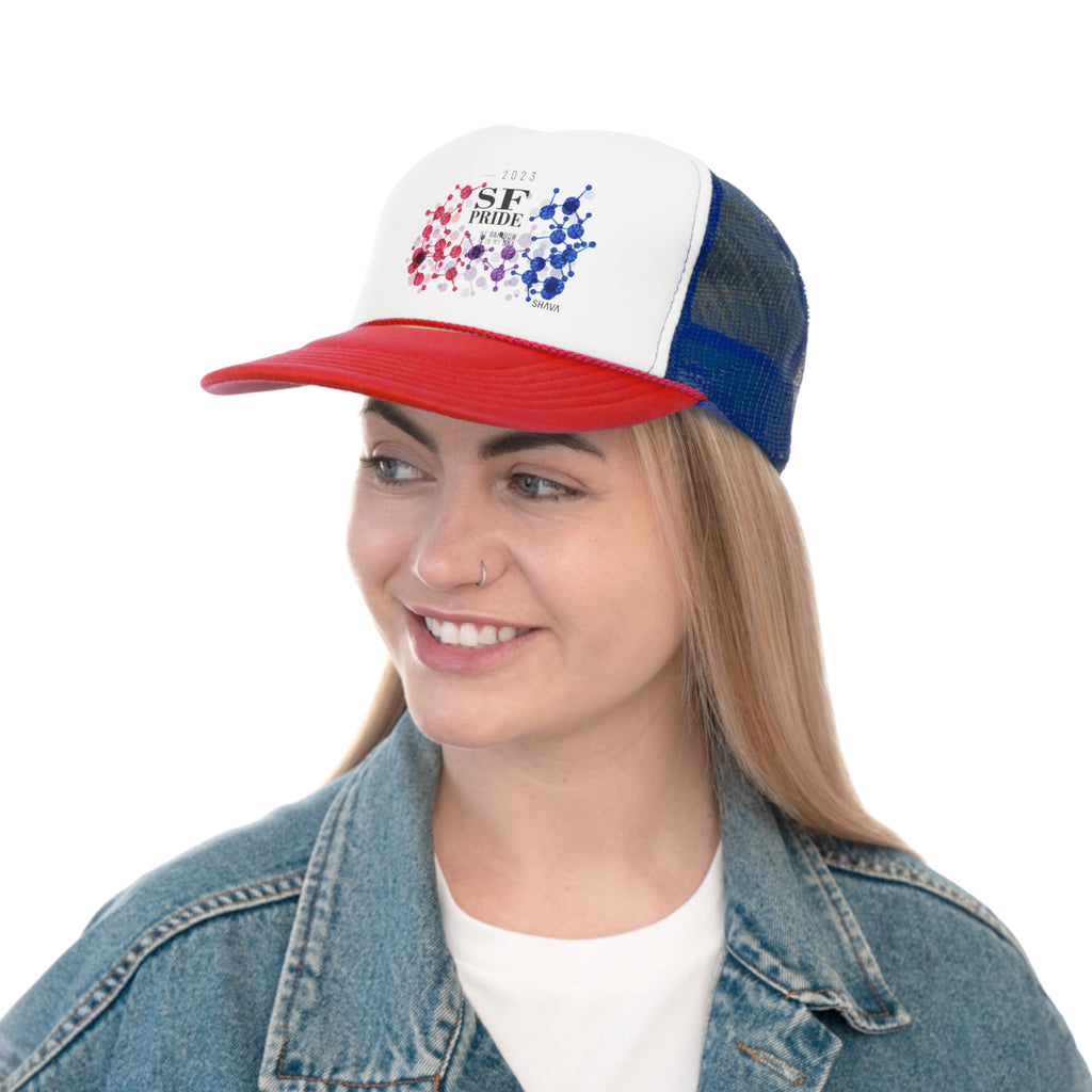 Bisexual Flag Trucker Caps San Francisco Pride - My Rainbow is In My DNA Printify