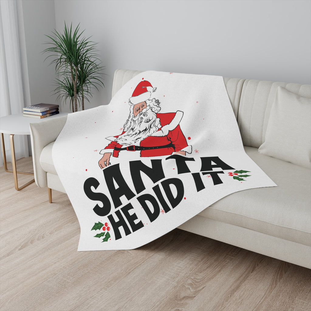 Christmas Sherpa Blanket, Santa He Did It Printify