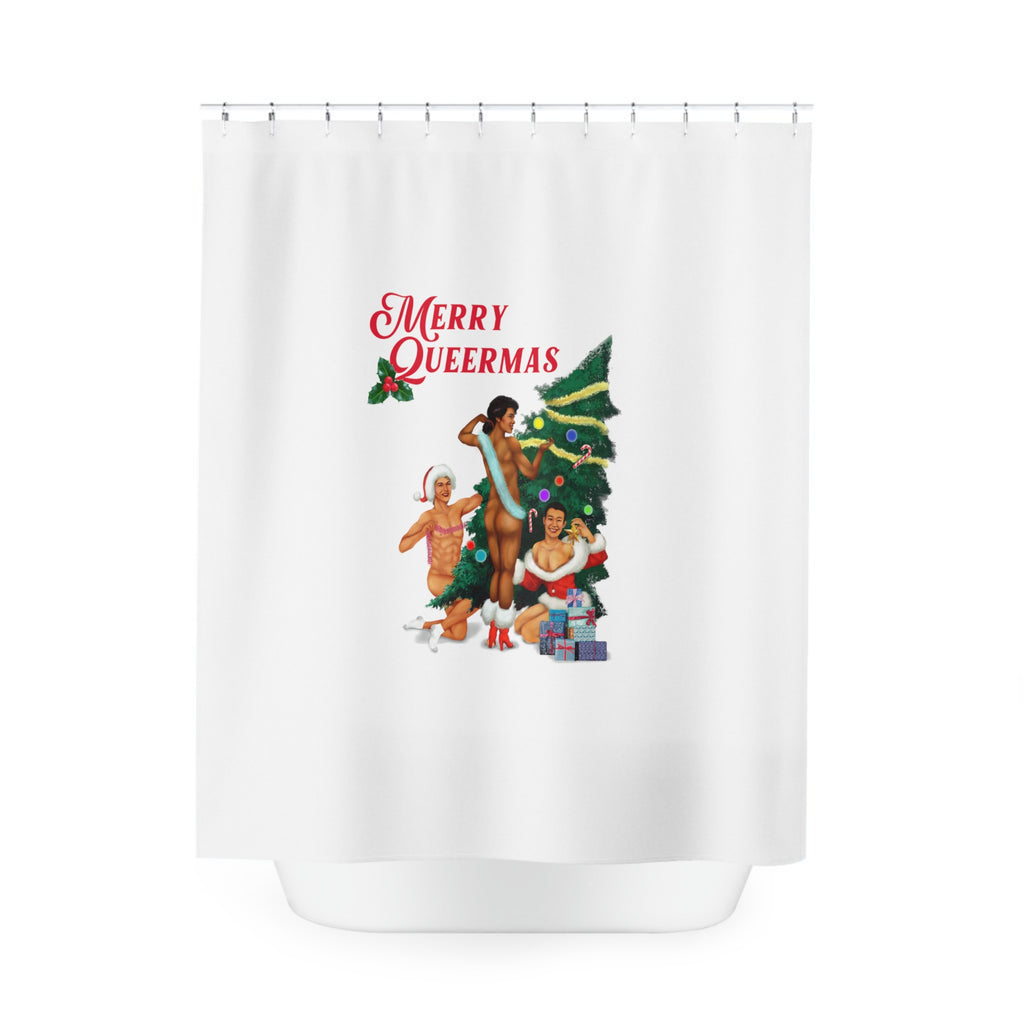 Christmas LGBTQ Shower - Curtains - Merry Queermas Printify