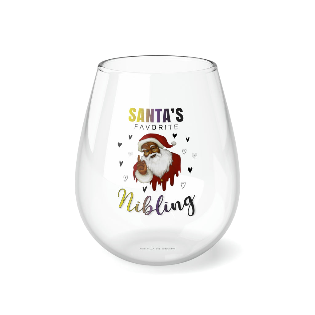 Christmas LGBTQ Stemless Wine Glass, Santa's Favorite Nibling Printify