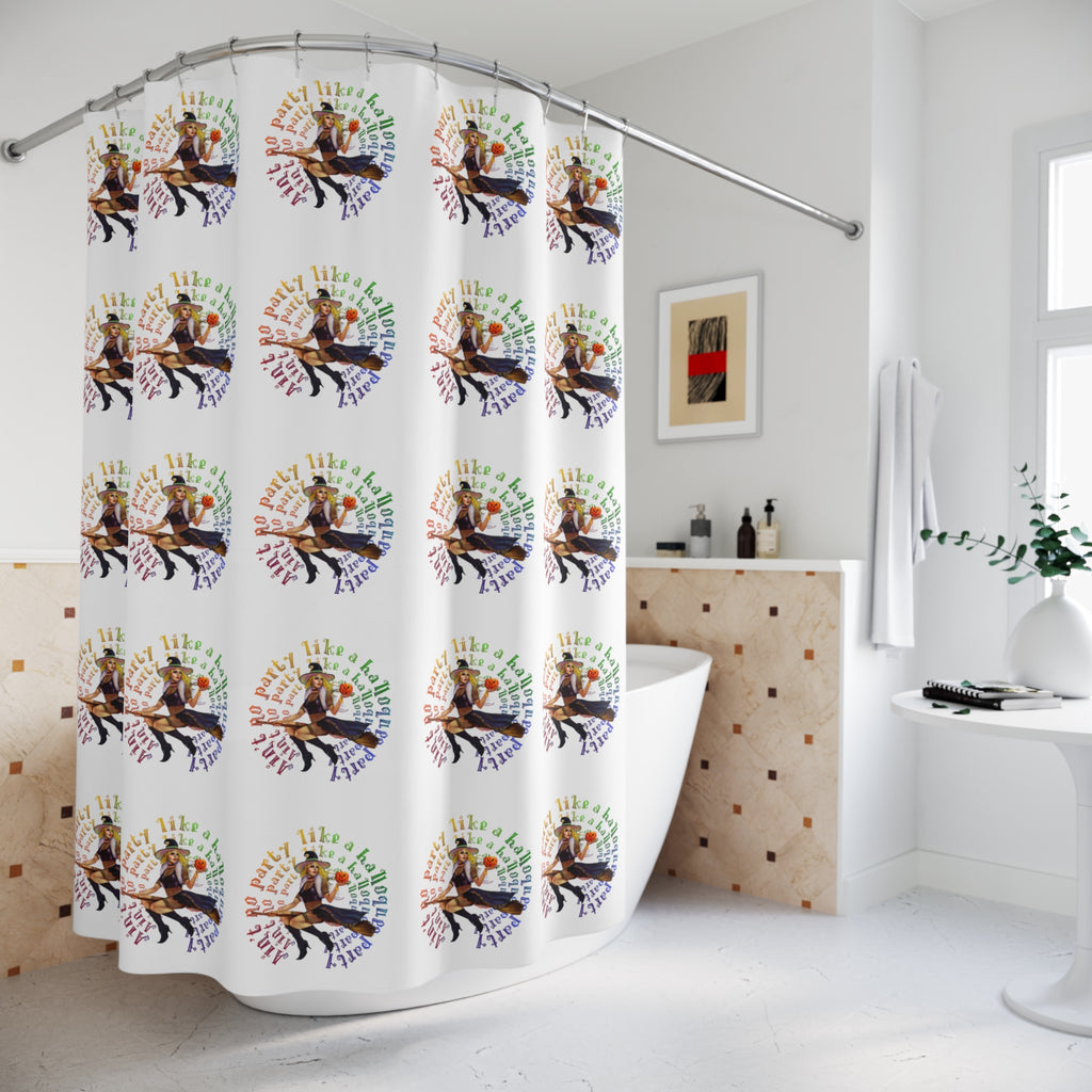 Halloween Polyester Shower Curtain - No party Pattern (White) Printify