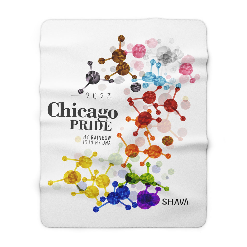 SHAVA CO Progress Flag 2023 Pride, Chicago Sherpa Fleece Blanket - My Rainbow Is In My DNA Printify
