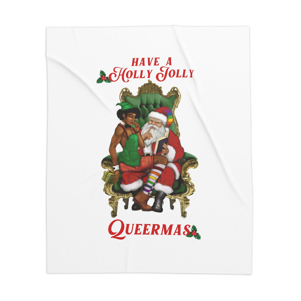 Christmas Lgbtq  Sherpa Blanket, Have a Holly Jolly Queermas (Black) Printify