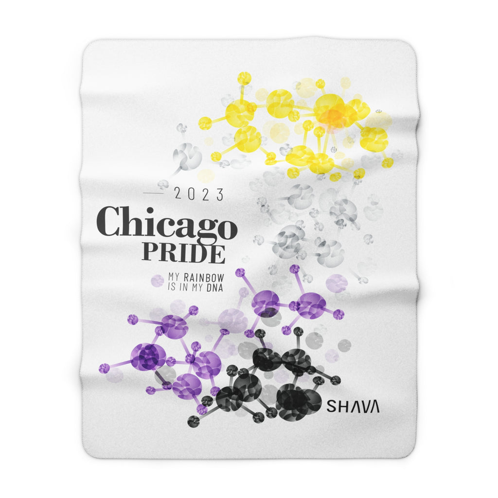 SHAVA CO Non Binary Flag 2023 Pride, Chicago Sherpa Fleece Blanket - My Rainbow Is In My DNA Printify