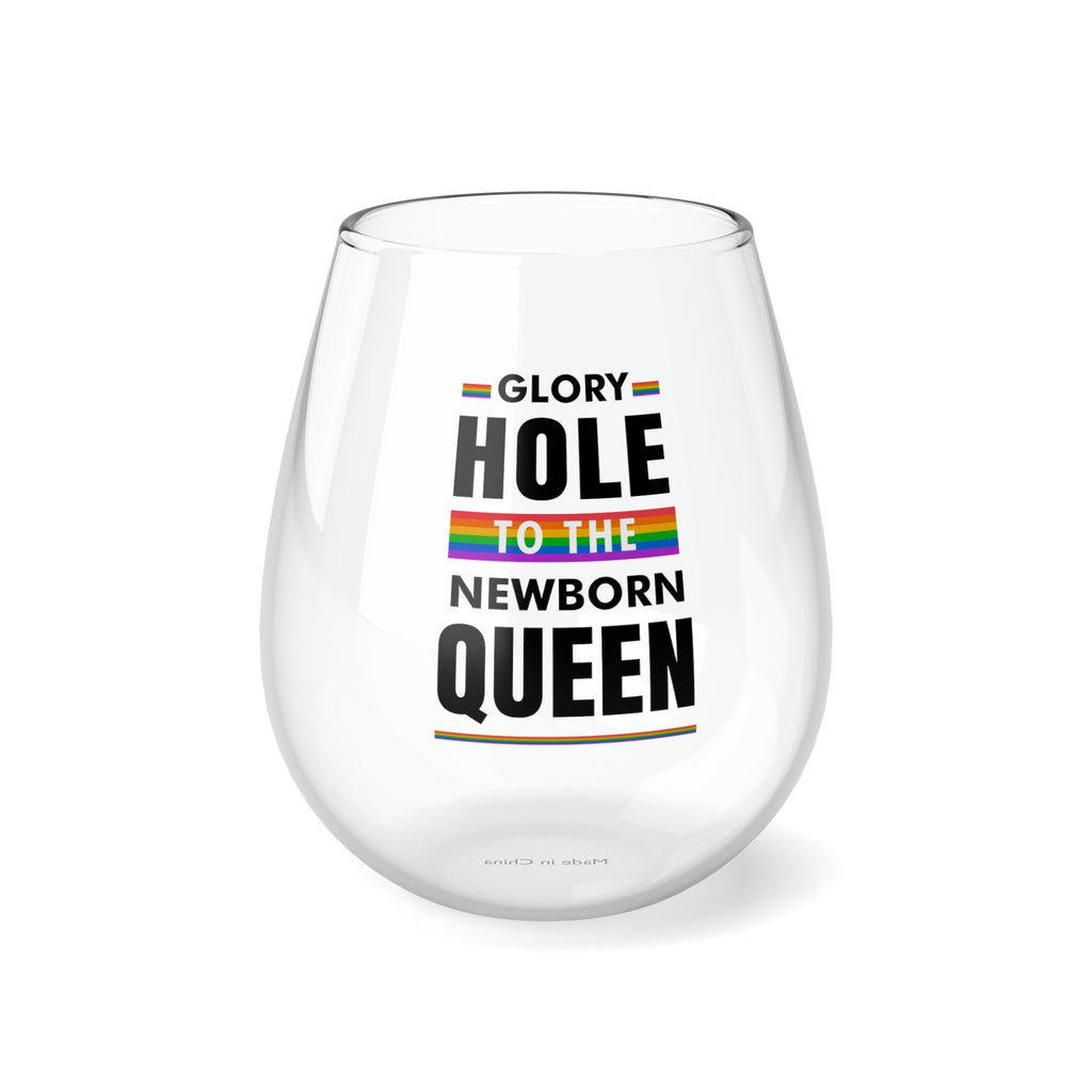 Christmas LGBTQ Stemless Wine Glass, New Born Queen Printify