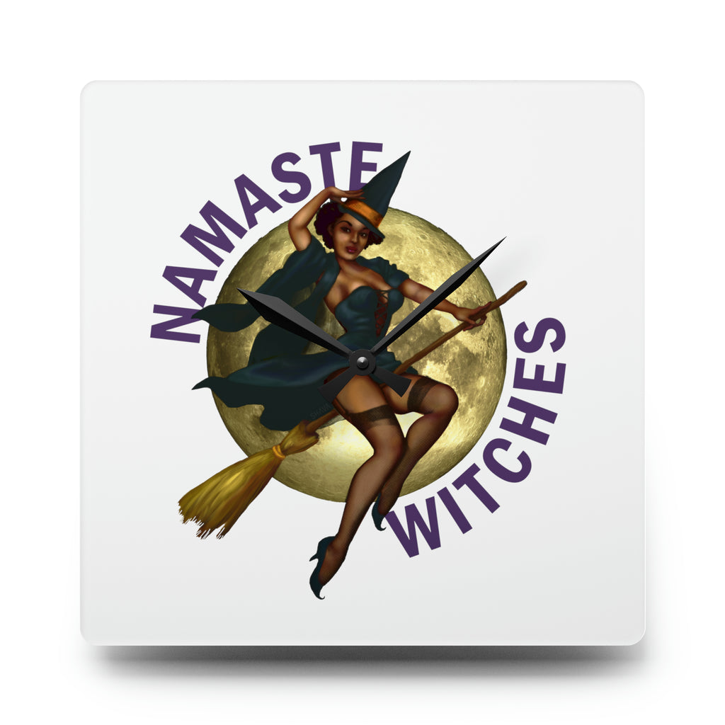 Halloween Acrylic Wall Clock - Namaste Witches Printify