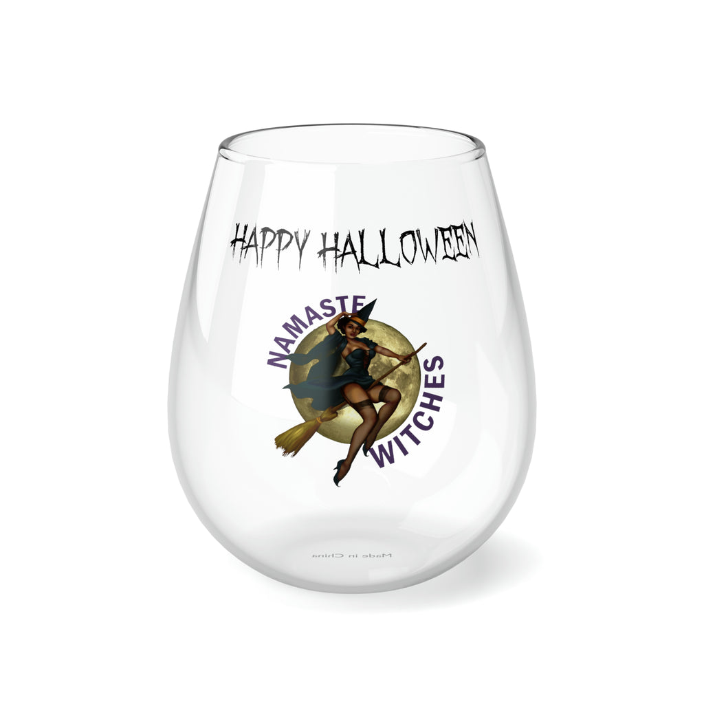 Halloween Stemless Wine Glass, Happy Halloween , Namaste Witches Printify