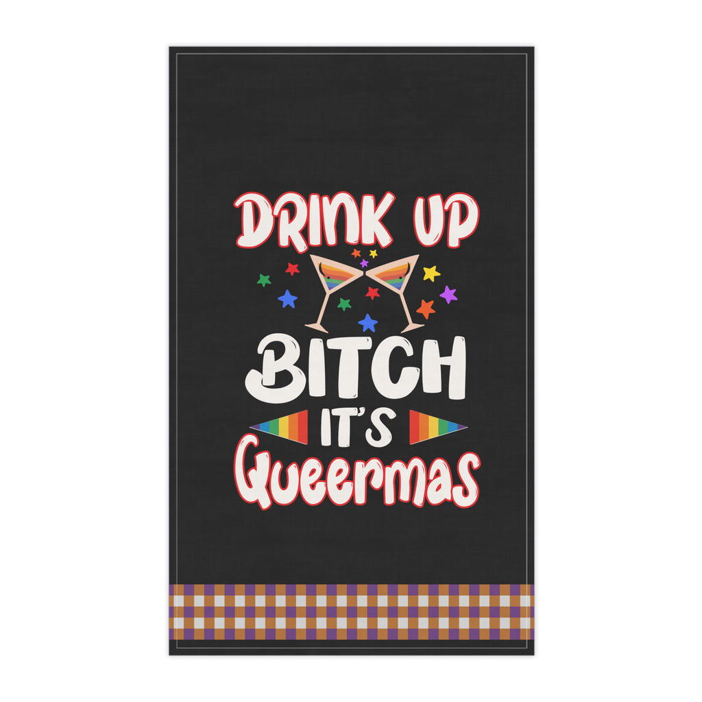 Christmas LGBTQ  Kitchen Towel - Drink Up It Quermas Printify