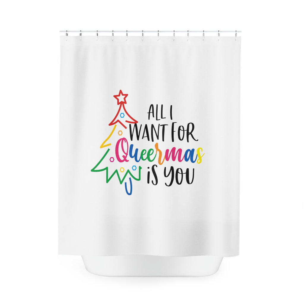 Christmas LGBTQ Shower - Curtains -  All I want For Queermas Printify