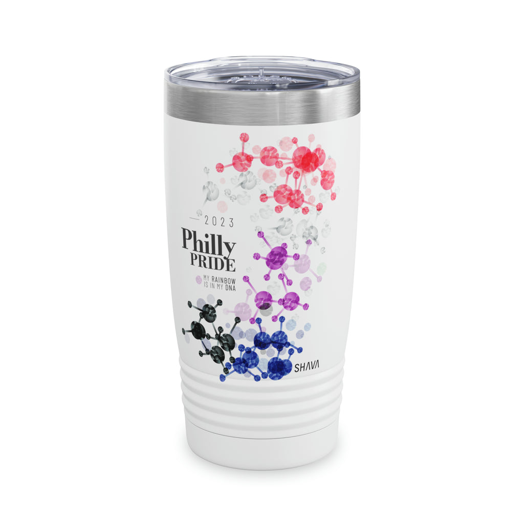 SHAVA CO Genderfluid Flag 2023 Pride, Philly Ringneck Tumbler 20oz - My Rainbow Is In My DNA Printify