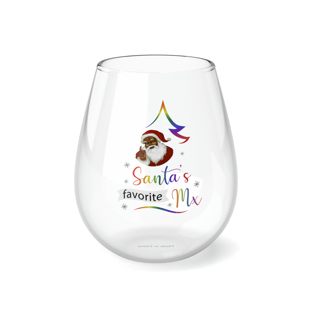 Christmas LGBTQ Stemless Wine Glass, Santa's Favorite Mx Printify