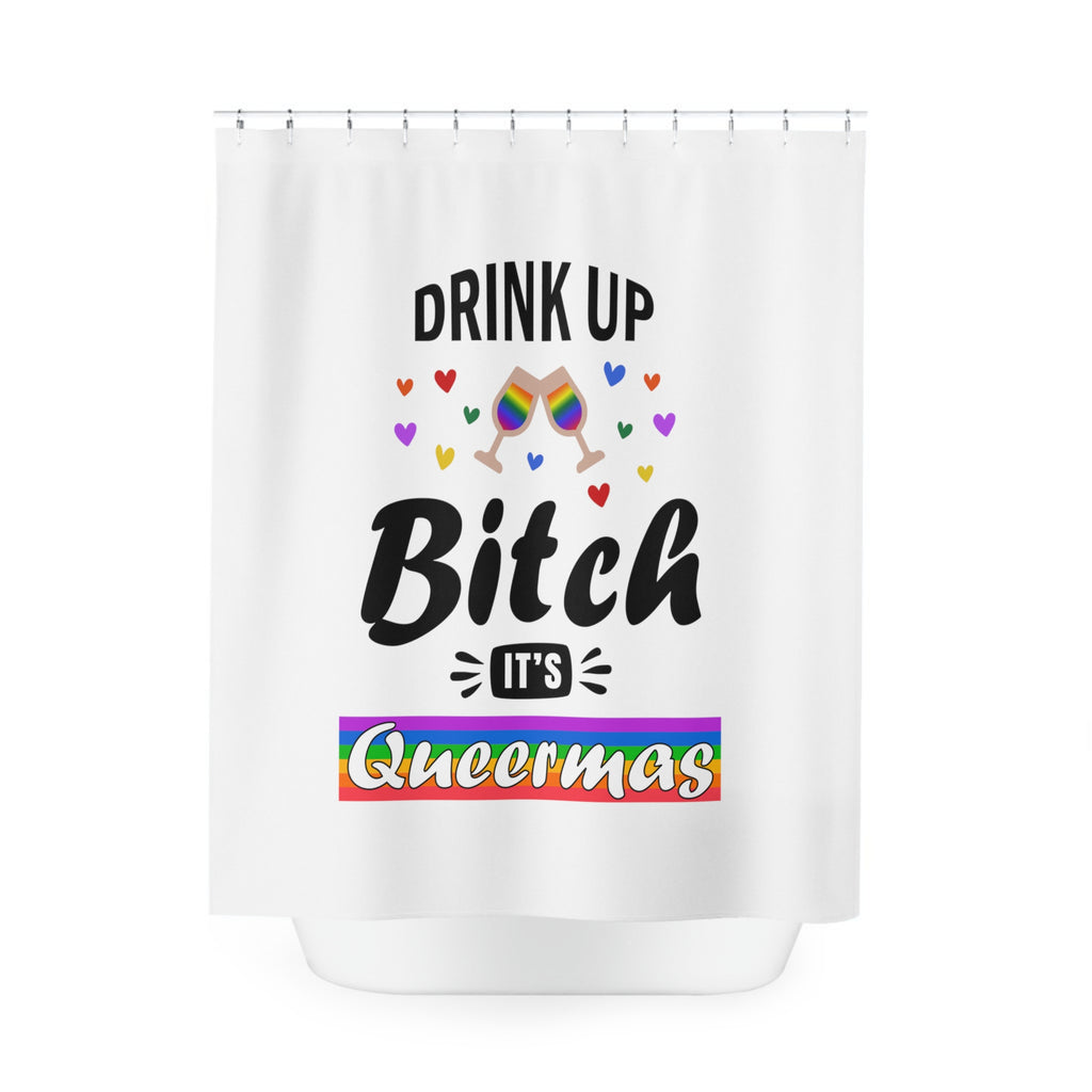 Christmas LGBTQ Shower - Curtains -Drink Up Its Queermas Printify