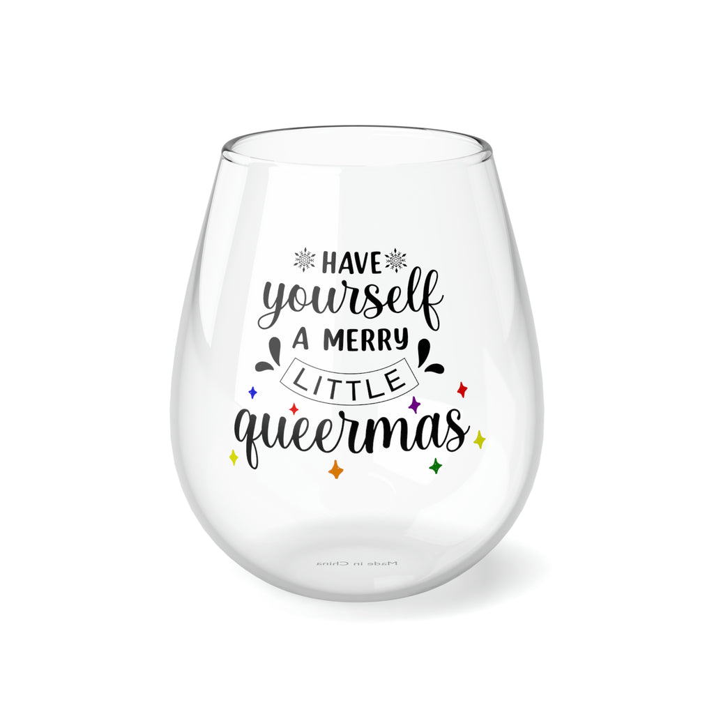 Christmas LGBTQ Stemless Wine Glass,  Little Queermas Printify