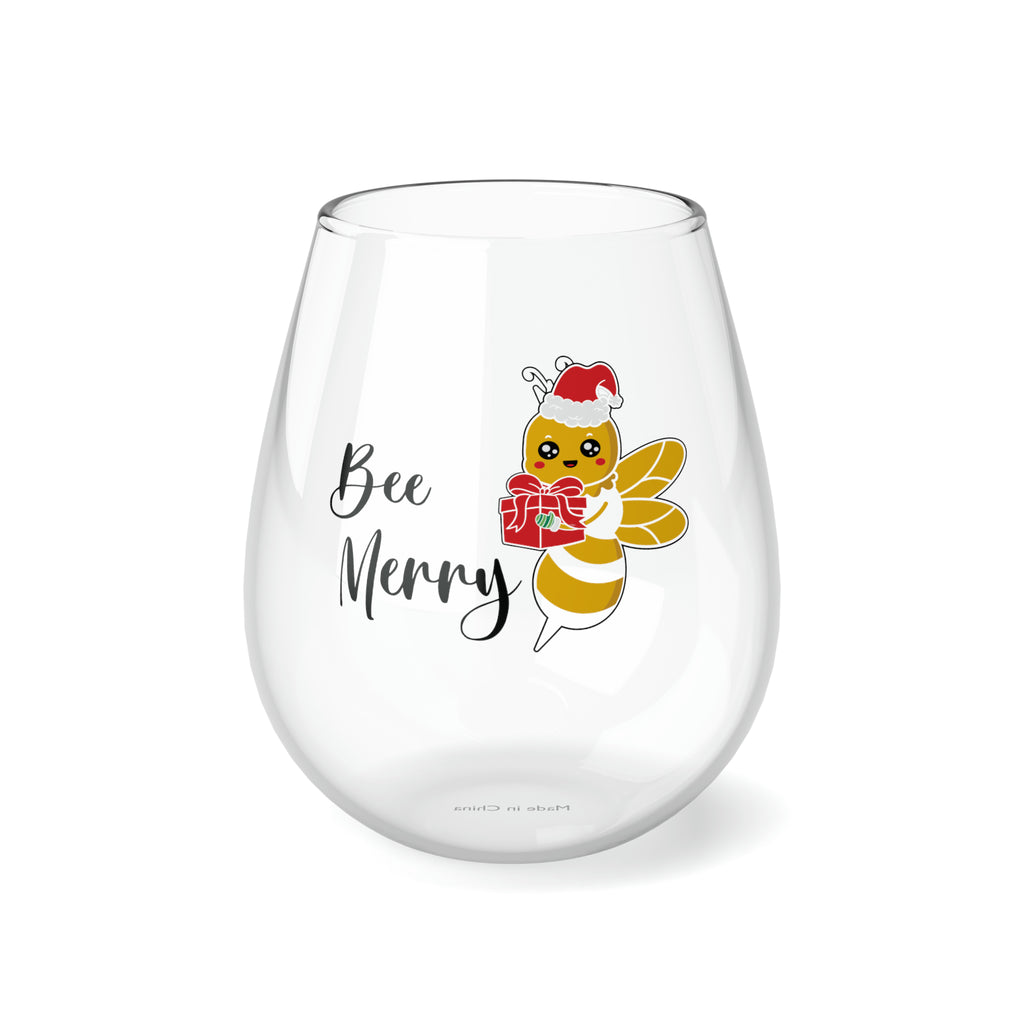 Christmas Stemless Wine Glass, Be Merry Printify