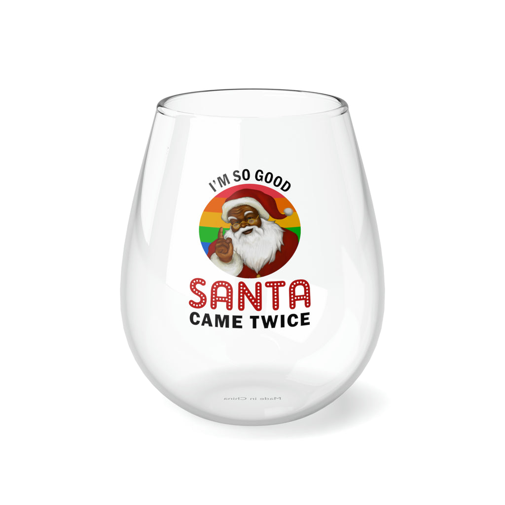 Christmas LGBTQ Stemless Wine Glass, Santa Twice Printify