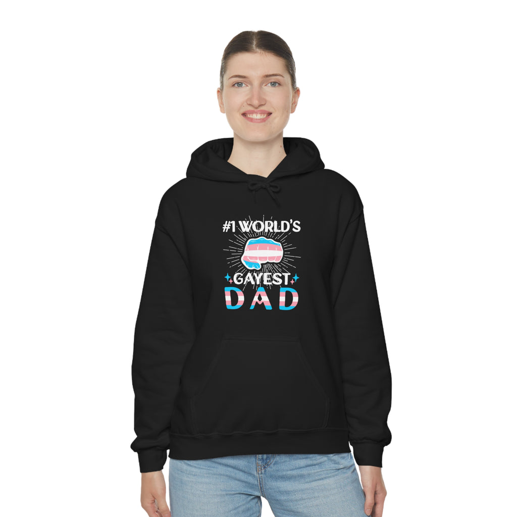 SHAVA CO Transgender Flag, Unisex Heavy Blend™ Hooded Sweatshirt - #1 World's Gayest Dad Printify